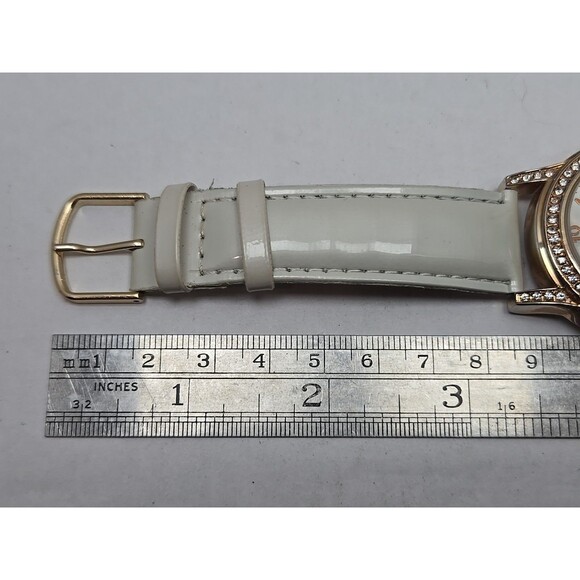 Burgi Automatic Skeleton Watch Rose Gold Crystal Bezel White Strap Exhibition - Picture 9 of 15